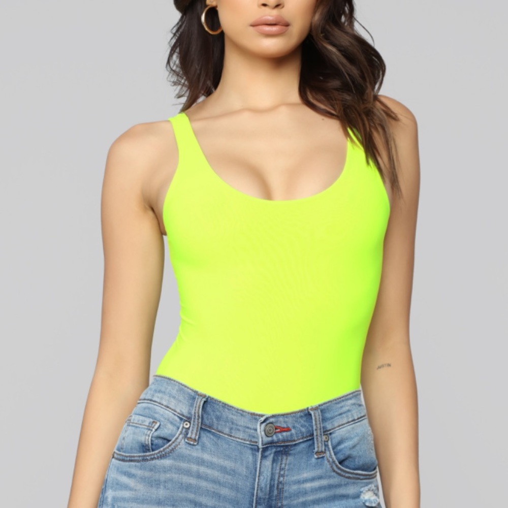 Neon yellow body suit